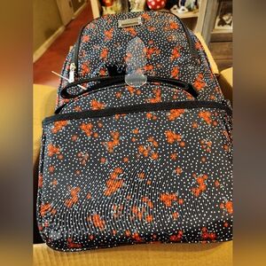 Madden Girl Bowie Medium Black Backpack with Red Floral Accents